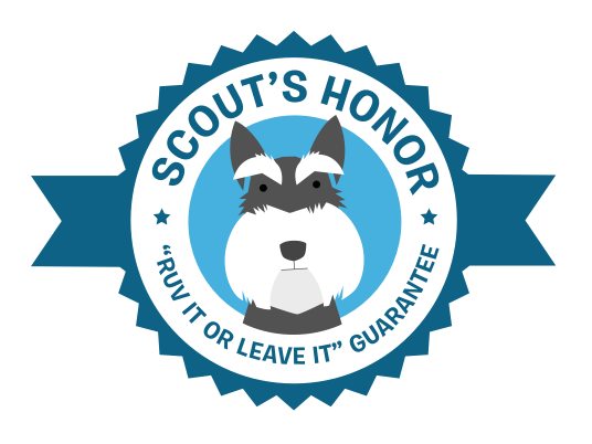 BarkBox Scout's Honor badge with the 'Ruv it or Leave it Guarantee